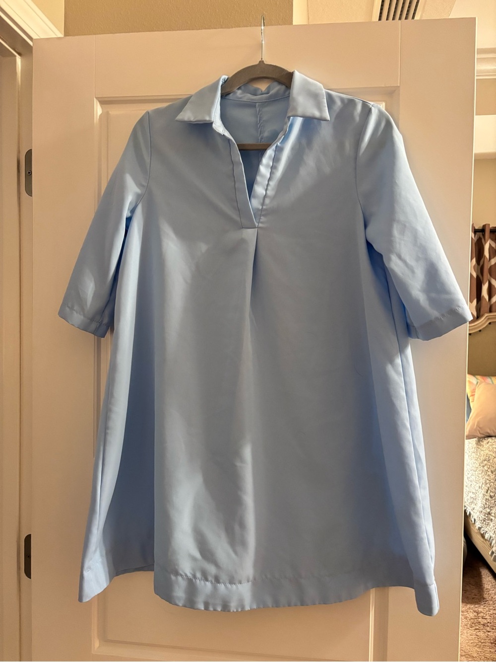 SHEIN Light Blue V-Neck Collared Tunic Top